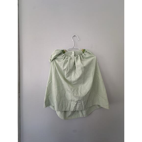 Silly Goose Girls Hand Smocked Frog Princess Green White Gingham Plaid Dress 18 - Picture 4 of 6